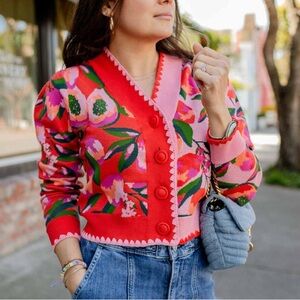FARM RIO papaya 100% cotton cardigan LARGE